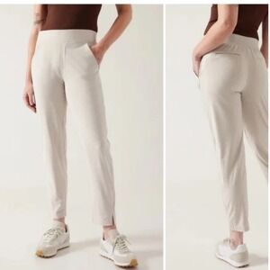 Athleta Brooklyn Ankle Pant Beige Tapered Leg Travel Work Trousers Womens Size 4